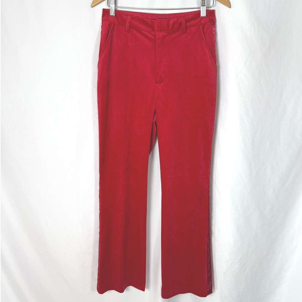 7 For All Mankind Red Velvet Satin Tuxedo Stripe Wide Leg Pants Size 6 EUC